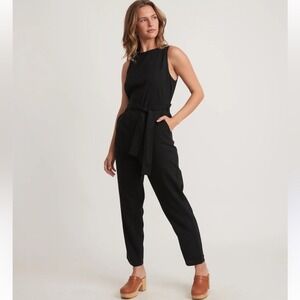 Marine Layer‎ Eloise Belted Cotton Jumpsuit in Black Size Medium